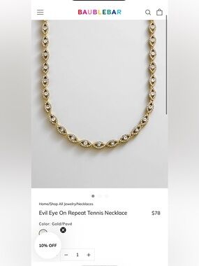 BaubleBar Gold Pavé Evil Eye Tennis Necklace